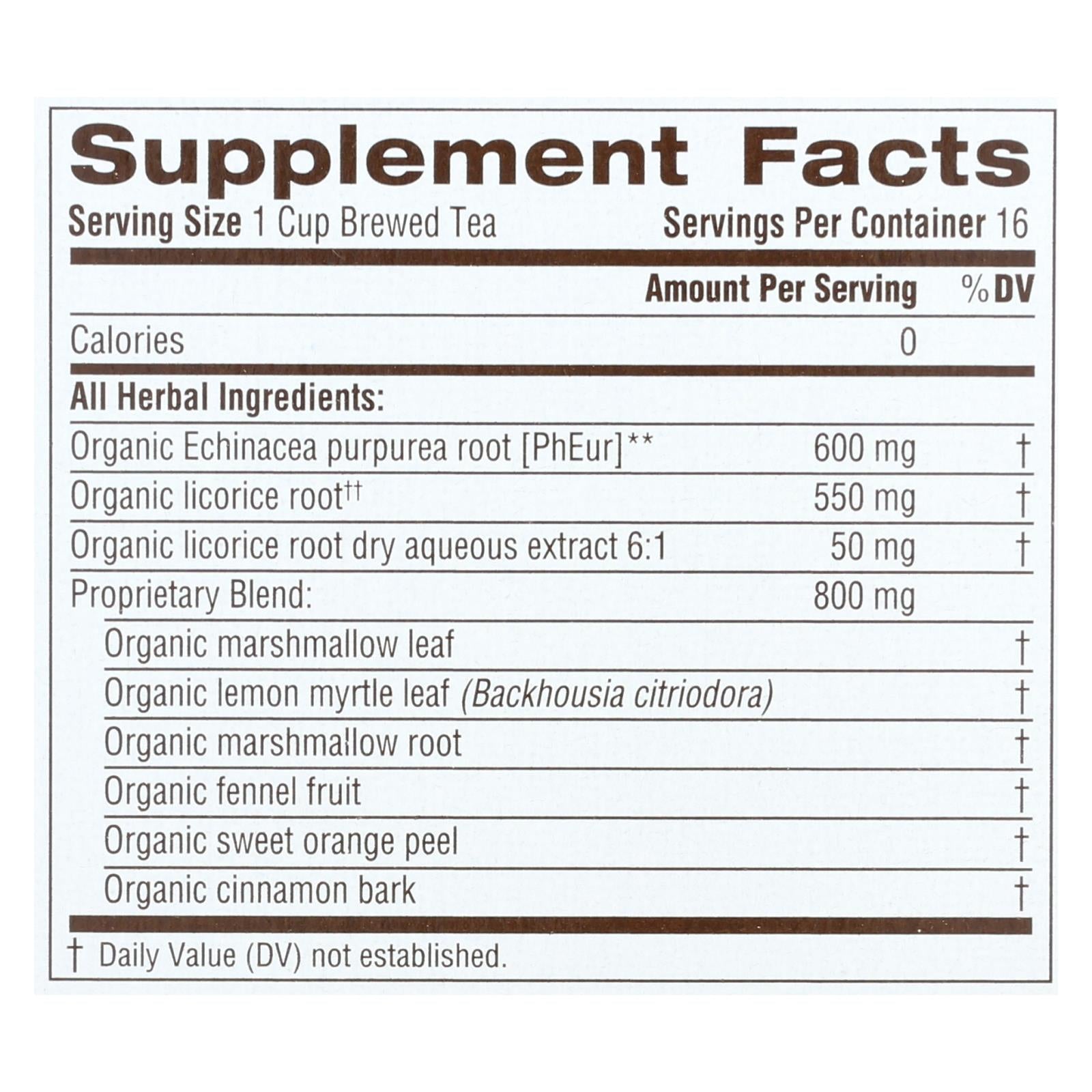 Organic Lemon Echinacea Throat Coat Tea, 16 Bags, 6-Pack