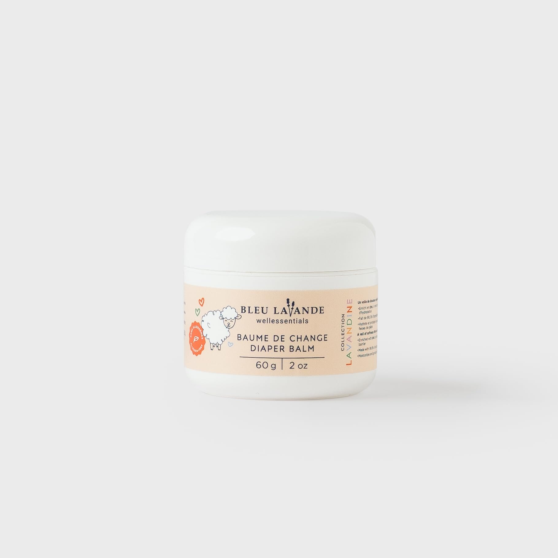 Bleu Lavande Natural Baby Diaper Balm, Allergen-Free Skin Cream, 2.1 oz