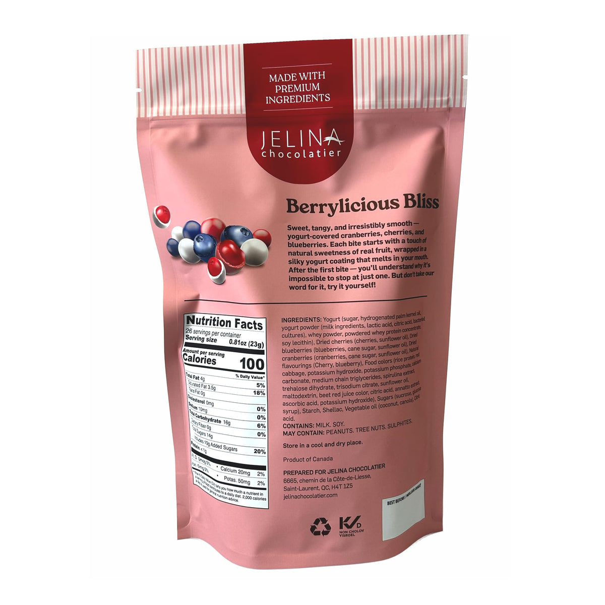 Jelina Chocolatier Berrylicious Bliss Yogurt Covered Berries, 21.16 oz