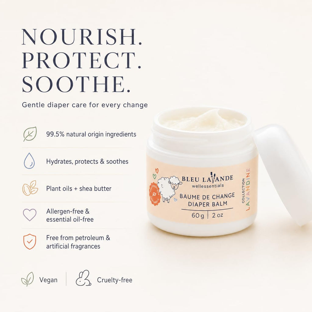 Bleu Lavande Natural Baby Diaper Balm, Allergen-Free Skin Cream, 2.1 oz