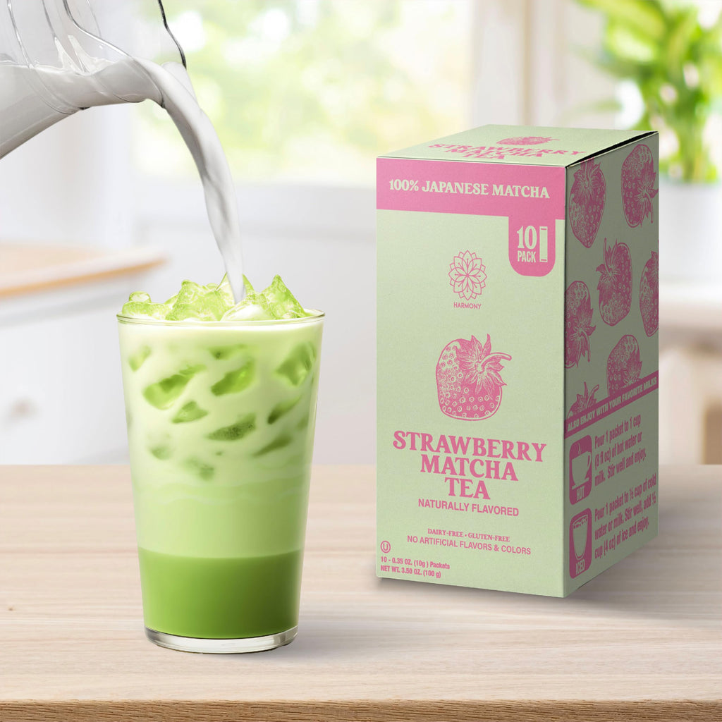 The Harmony Matcha Strawberry (10 Sticks) Premium Japanese Matcha Powder, Rich in Antioxidants & L-Theanine, Sweetened with Organic Sugar, No Preservatives