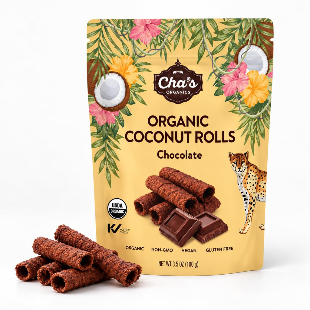 Cha's Organics Coconut Rolls, Organic Gluten Free Wafer Cookies, 3.5oz