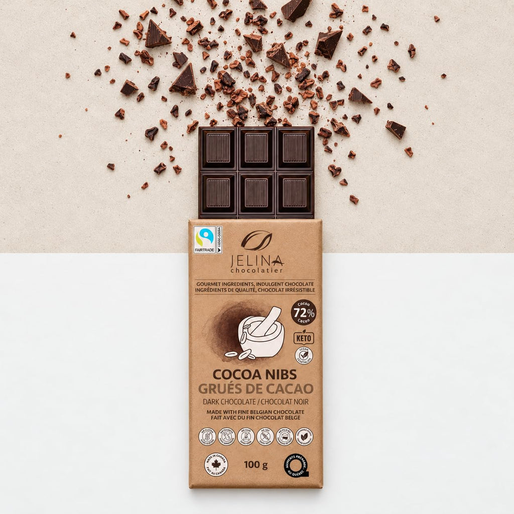Jelina Chocolatier Belgian Dark Chocolate Sea Salt Bars, 72% Cacao, 5-Pack