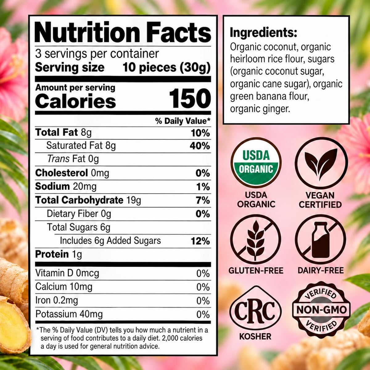 Cha's Organics Coconut Rolls, Organic Gluten Free Wafer Cookies, 3.5oz