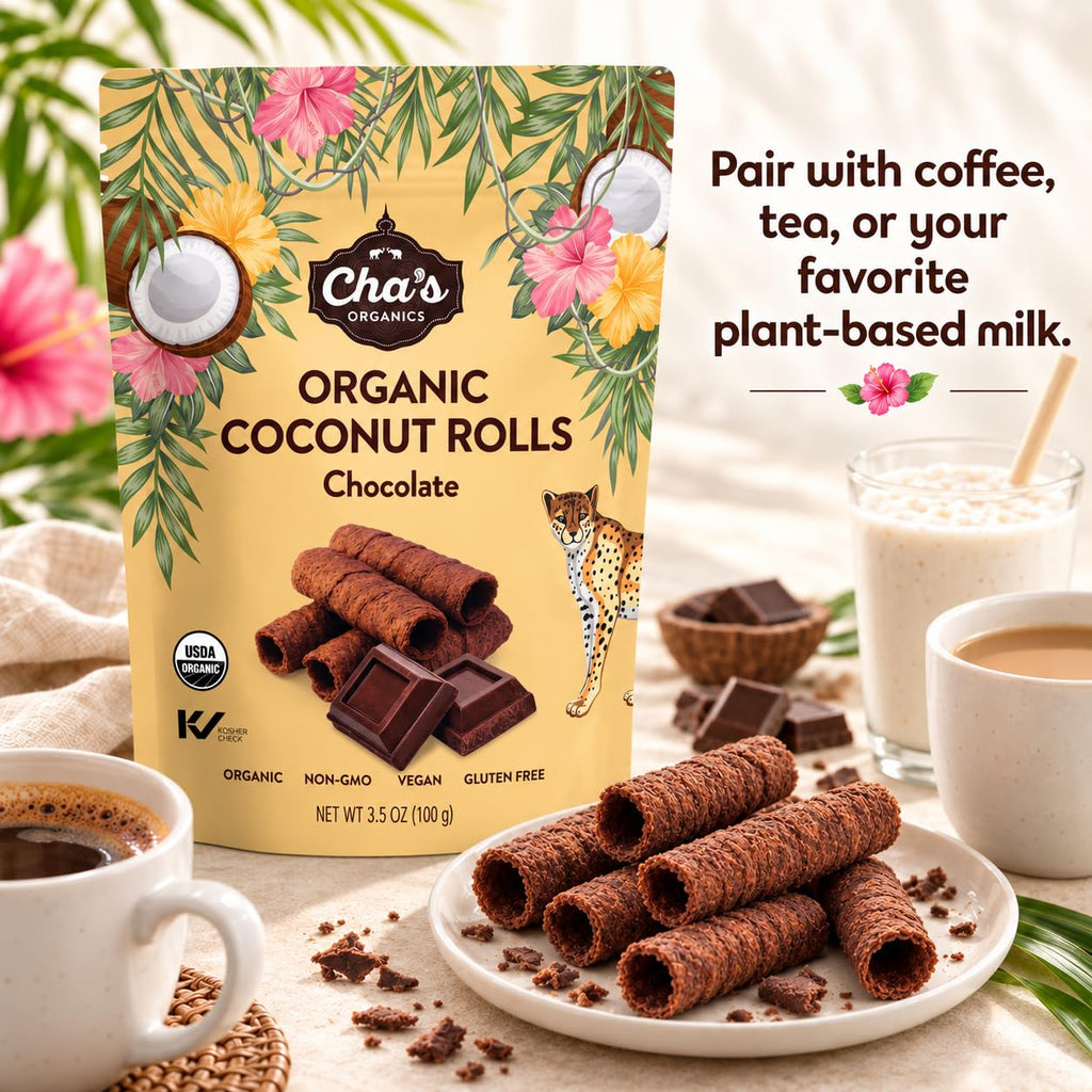 Cha's Organics Coconut Rolls, Organic Gluten Free Wafer Cookies, 3.5oz