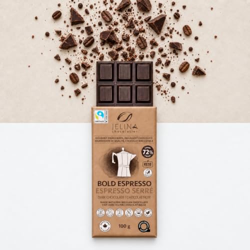 Jelina Chocolatier Belgian Dark Chocolate Sea Salt Bars, 72% Cacao, 8-Pack