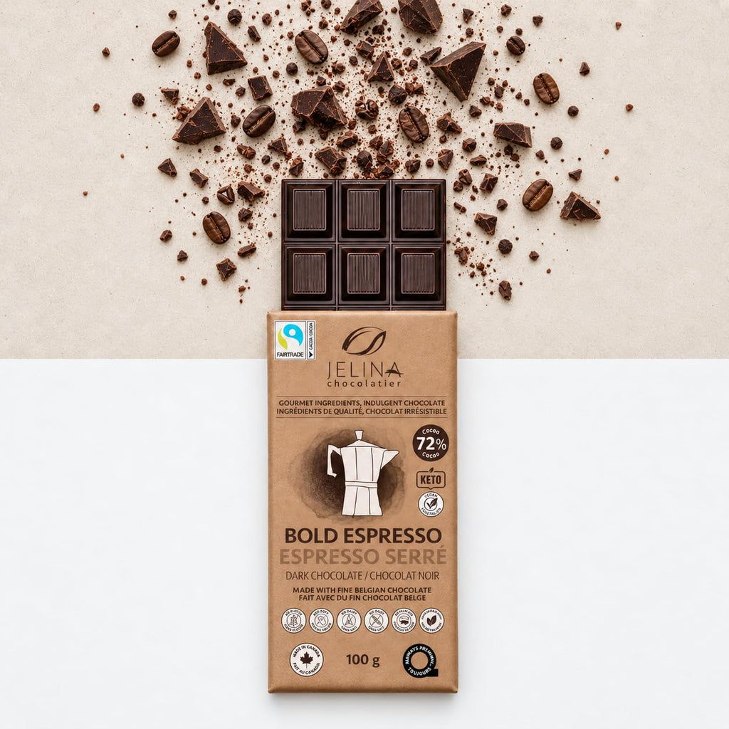 Jelina Chocolatier Belgian Dark Chocolate Sea Salt Bars, 72% Cacao, 5-Pack