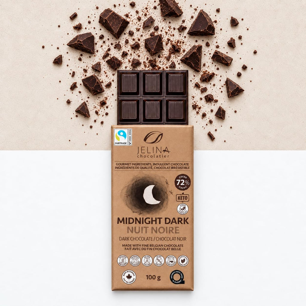 Jelina Chocolatier Belgian Dark Chocolate Sea Salt Bars, 72% Cacao, 8-Pack
