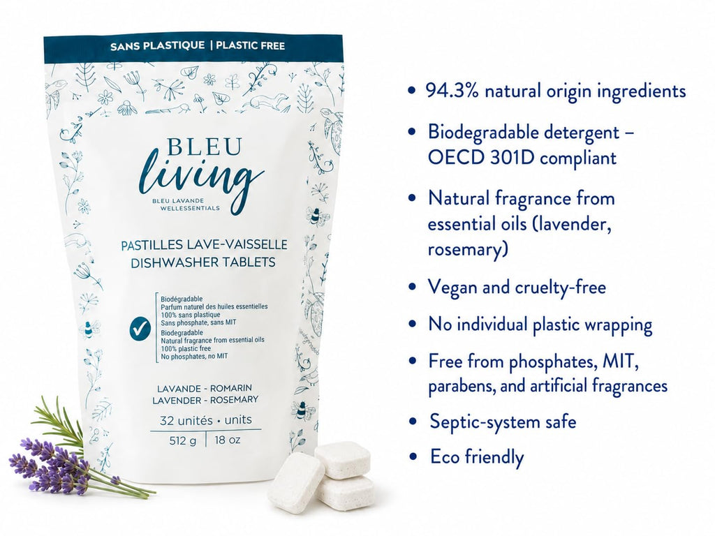 Bleu Lavande Plastic-Free Dishwasher Tablets, Lavender Rosemary, 32 Count