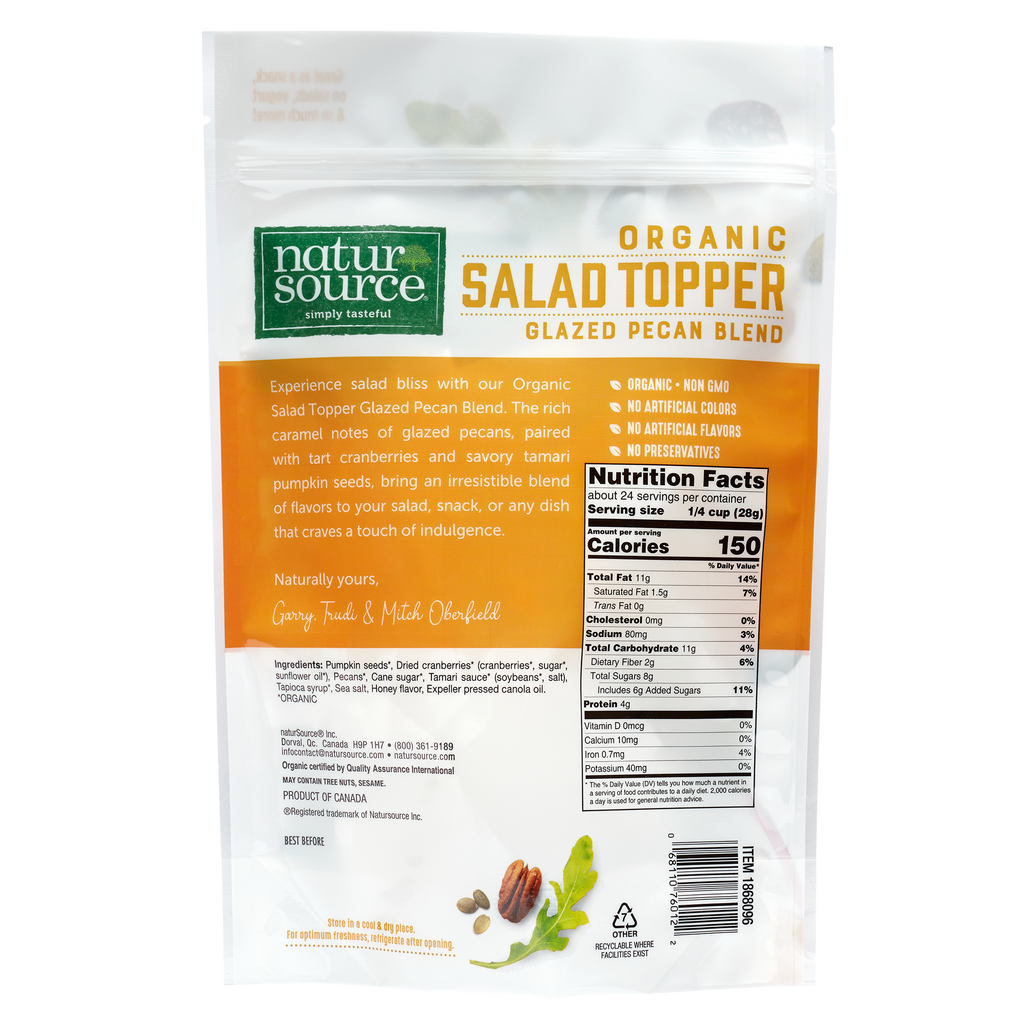 naturSource Organic Salad Topper Glazed Pecan Blend 24 oz (1.5 lb) Gluten-Free, Non-GMO, No Artificial Flavors or Colors