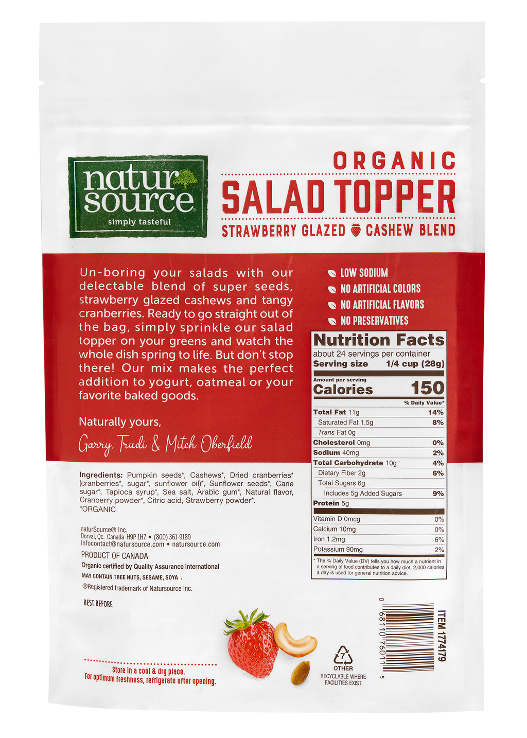 naturSource Organic Salad Topper Strawberry Glazed Cashew Blend 24 oz (1.5 lb), Gluten-Free,Non-GMO, No Artificial Flavors or Colors