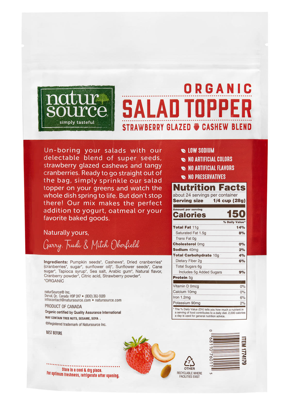 naturSource Organic Salad Topper Strawberry Glazed Cashew Blend 24 oz (1.5 lb), Gluten-Free,Non-GMO, No Artificial Flavors or Colors
