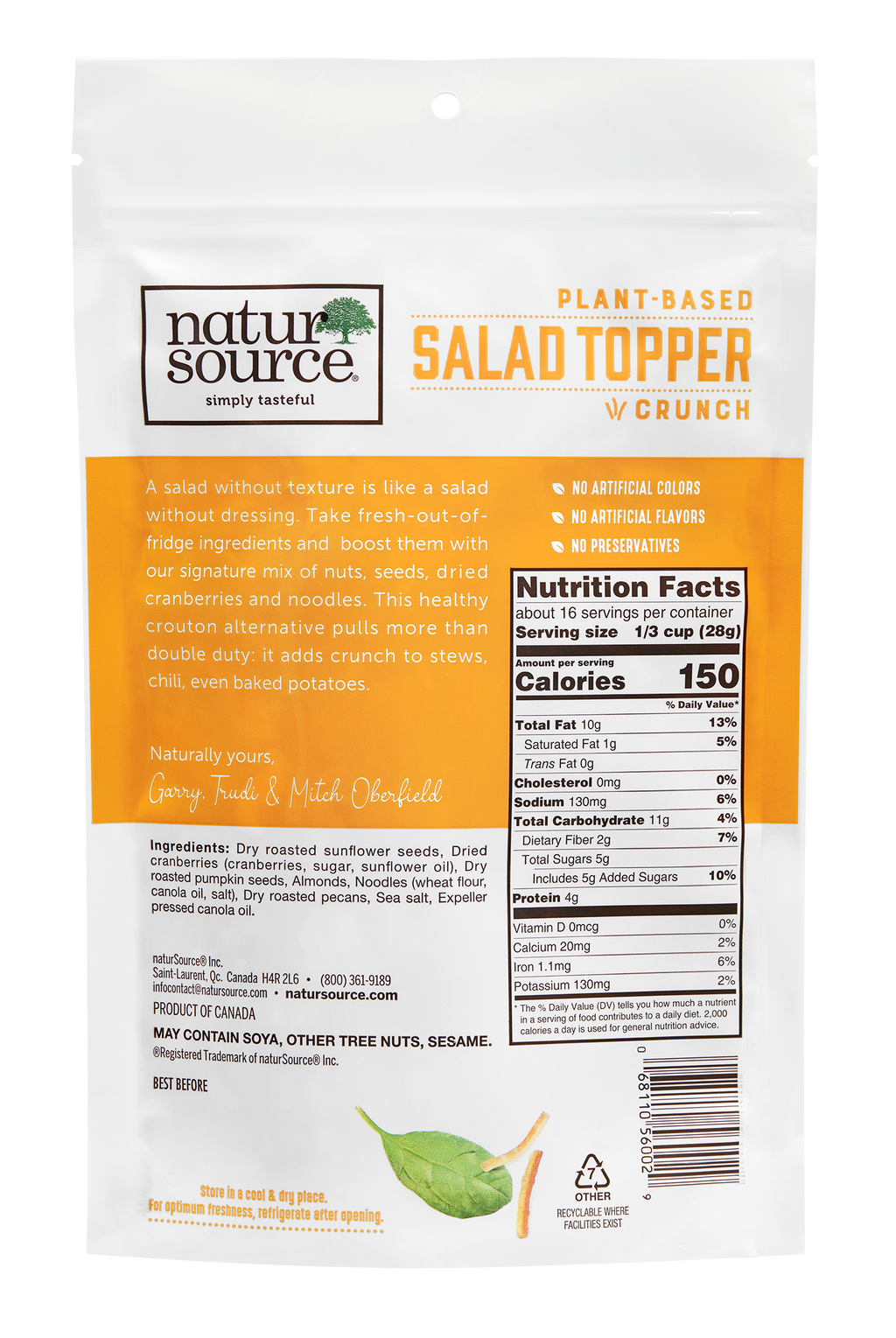 naturSource Salad Topper Crunch 16 Oz (1 Lb) - Salad Toppings, Salad Mix, Salad Toppers Seeds and Cranberries, Crunchy, Mixed Seeds for Salad, Oatmeal or Yogurt, Natural