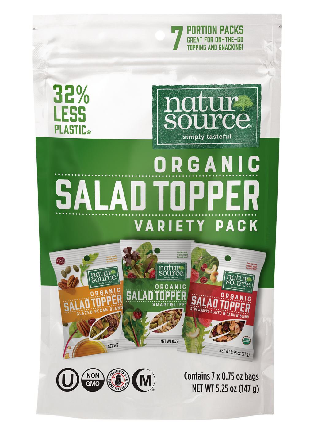 naturSource Organic Salad Topper Variety Multi-Pack, 7 Single-Serve 0.75 oz Bags, 5.25 oz Total