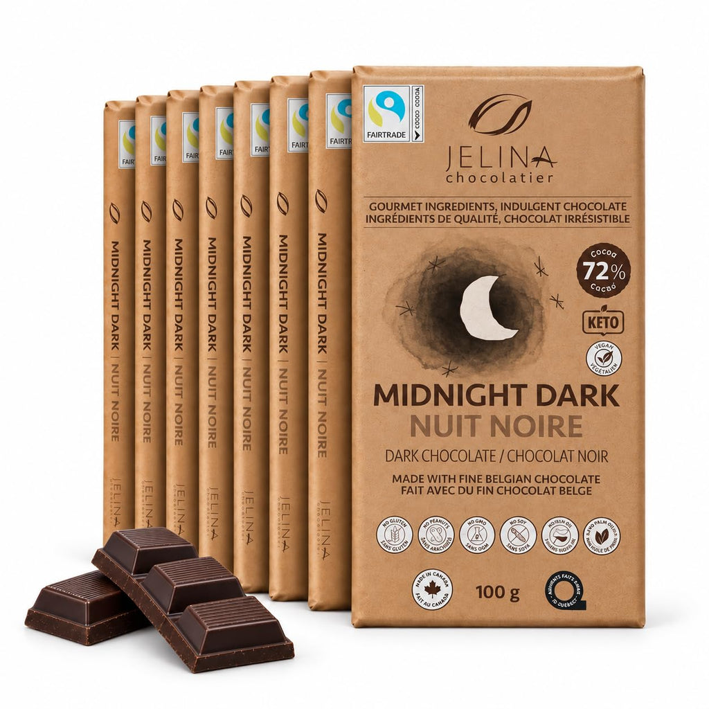 Jelina Chocolatier Belgian Dark Chocolate Sea Salt Bars, 72% Cacao, 8-Pack