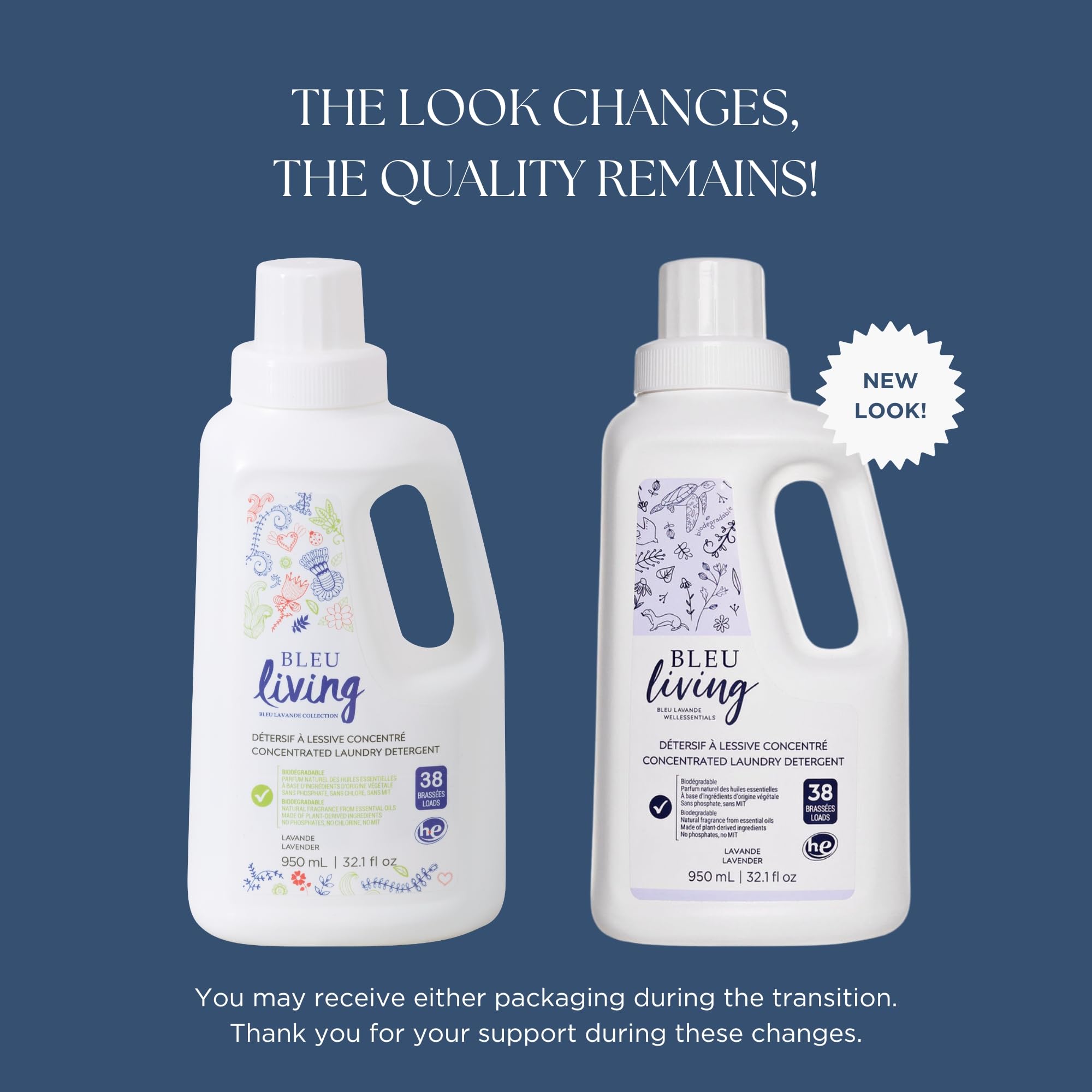 Bleu Lavande - 3 Pack Natural Liquid Laundry Detergent - Concentrated Detergent - Biodegradable - Pure Lavender Essential Oil - No Phosphates - No artificial fragrances - 3x 32.1 Fl Oz