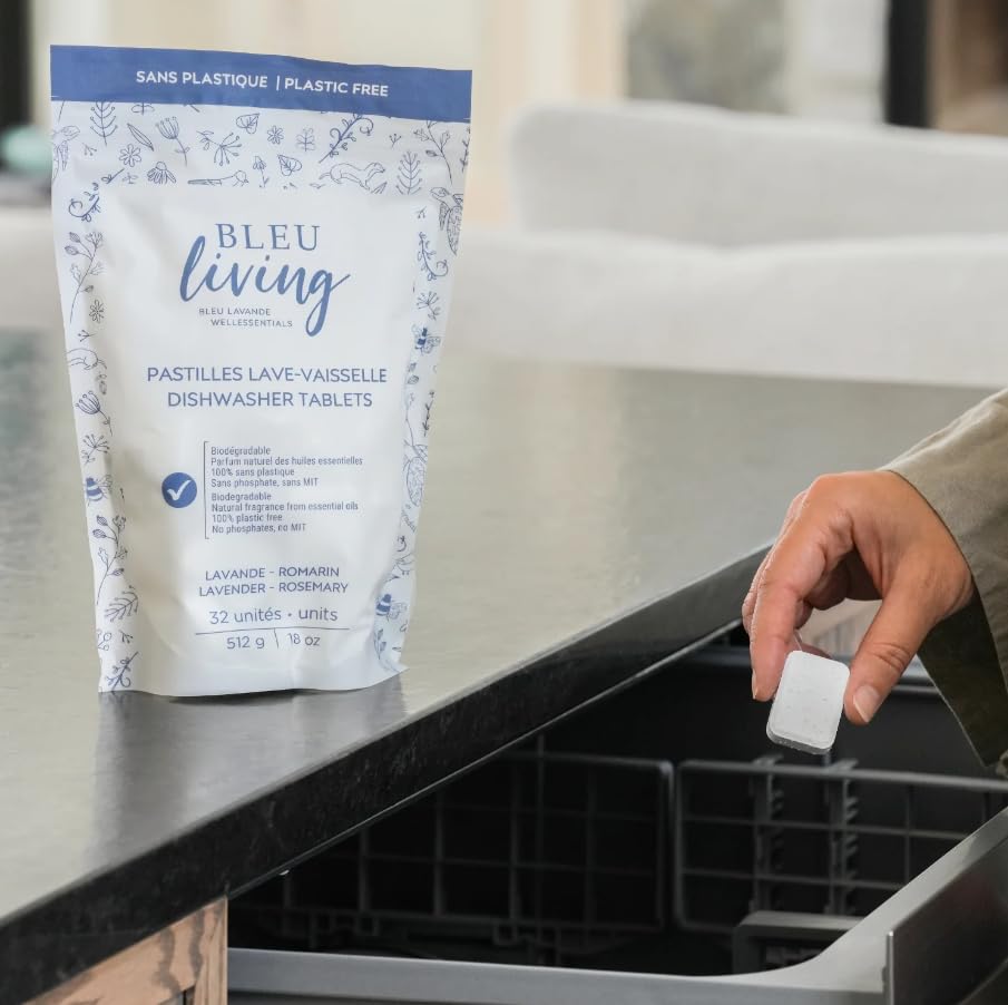 Bleu Lavande Plastic-Free Dishwasher Tablets, Lavender Rosemary, 32 Count
