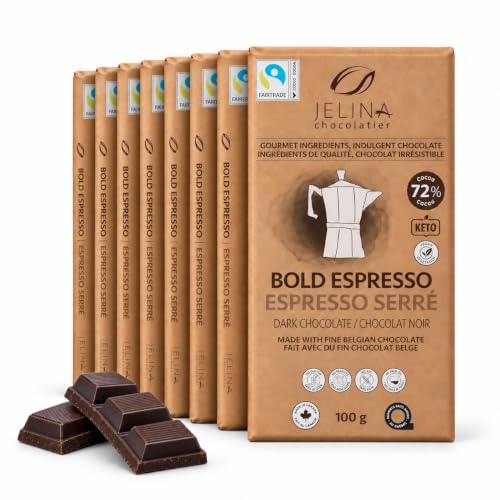 Jelina Chocolatier Belgian Dark Chocolate Sea Salt Bars, 72% Cacao, 8-Pack