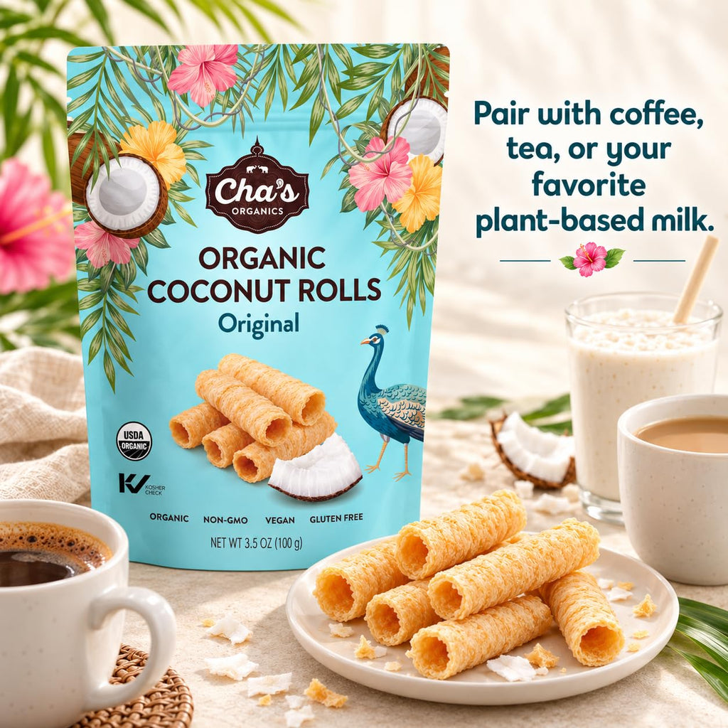 Cha's Organics Coconut Rolls, Organic Gluten Free Wafer Cookies, 3.5oz