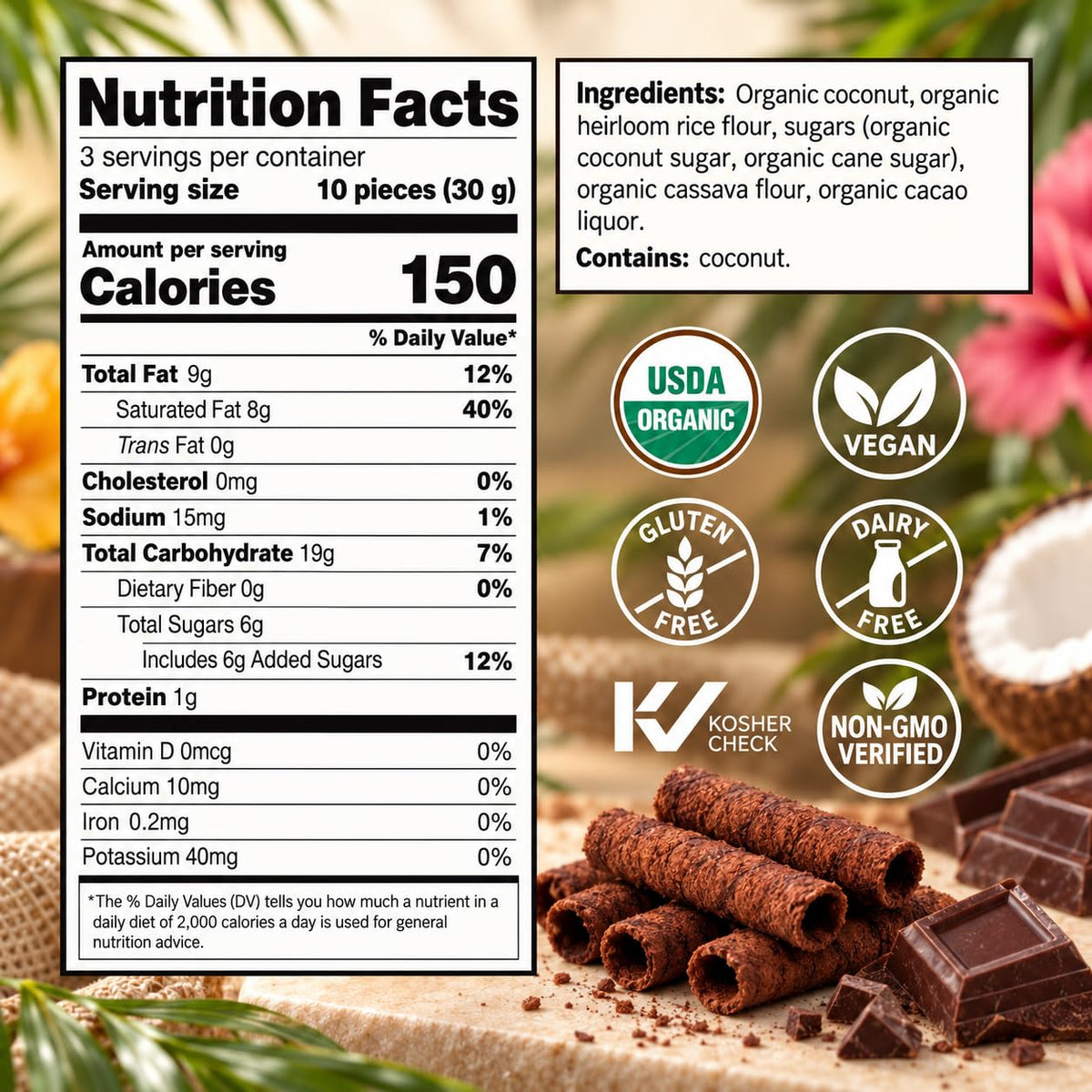 Cha's Organics Organic Coconut Rolls Variety Pack, 3 Flavors, 3.5 oz Each