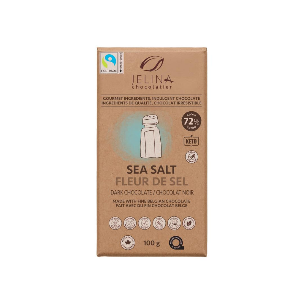 Jelina Chocolatier Belgian Dark Chocolate Sea Salt Bars, 72% Cacao, 8-Pack