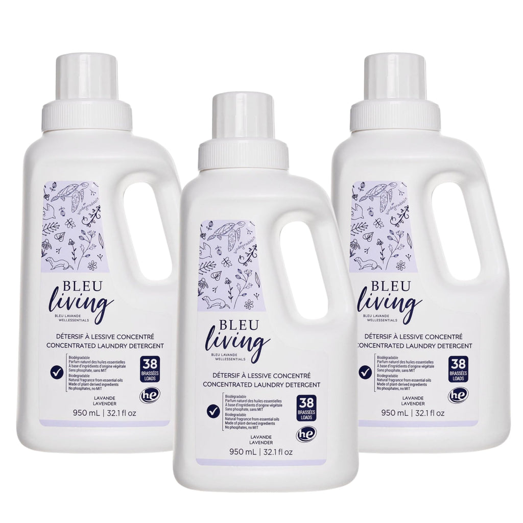 Bleu Lavande - 3 Pack Natural Liquid Laundry Detergent - Concentrated Detergent - Biodegradable - Pure Lavender Essential Oil - No Phosphates - No artificial fragrances - 3x 32.1 Fl Oz