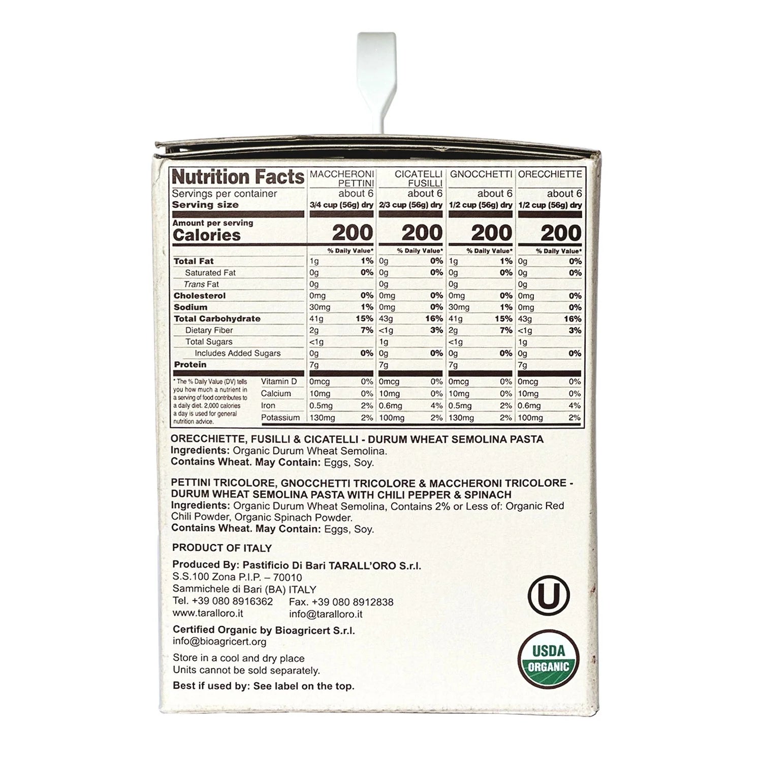 Di Bari Organic Regional Pasta Variety Pack – 6 Italian Pasta Types – Imported from Italy – 4.6 lb (2.1 kg)