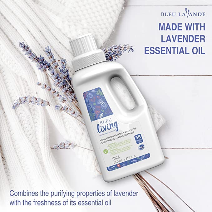 Bleu Lavande - 3-Pack Natural Fabric Softener – Concentrated Lavender Liquid Softener - Biodegradable, Eco-friendly, Hypoallergenic - Chloride & Phosphate-free - Aromatherapy - (38 loads-950 ml) x3