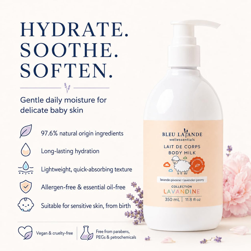 Bleu Lavande Baby Body Milk Lotion Lavender-Peony Sensitive Skin 11.8 fl oz
